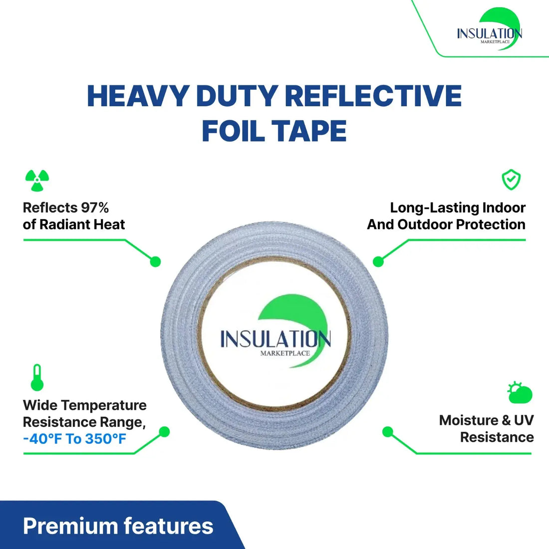 INSULATION MARKETPLACE - Heavy Duty Reflective Foil Tape - Multi Purposes, Perfect for HVAC, Sealing & Patching Reflective Insulation and Hot & Cold Air Ducts- 2 inch x 30.6 Yard - Aluminum Fiberglass specification