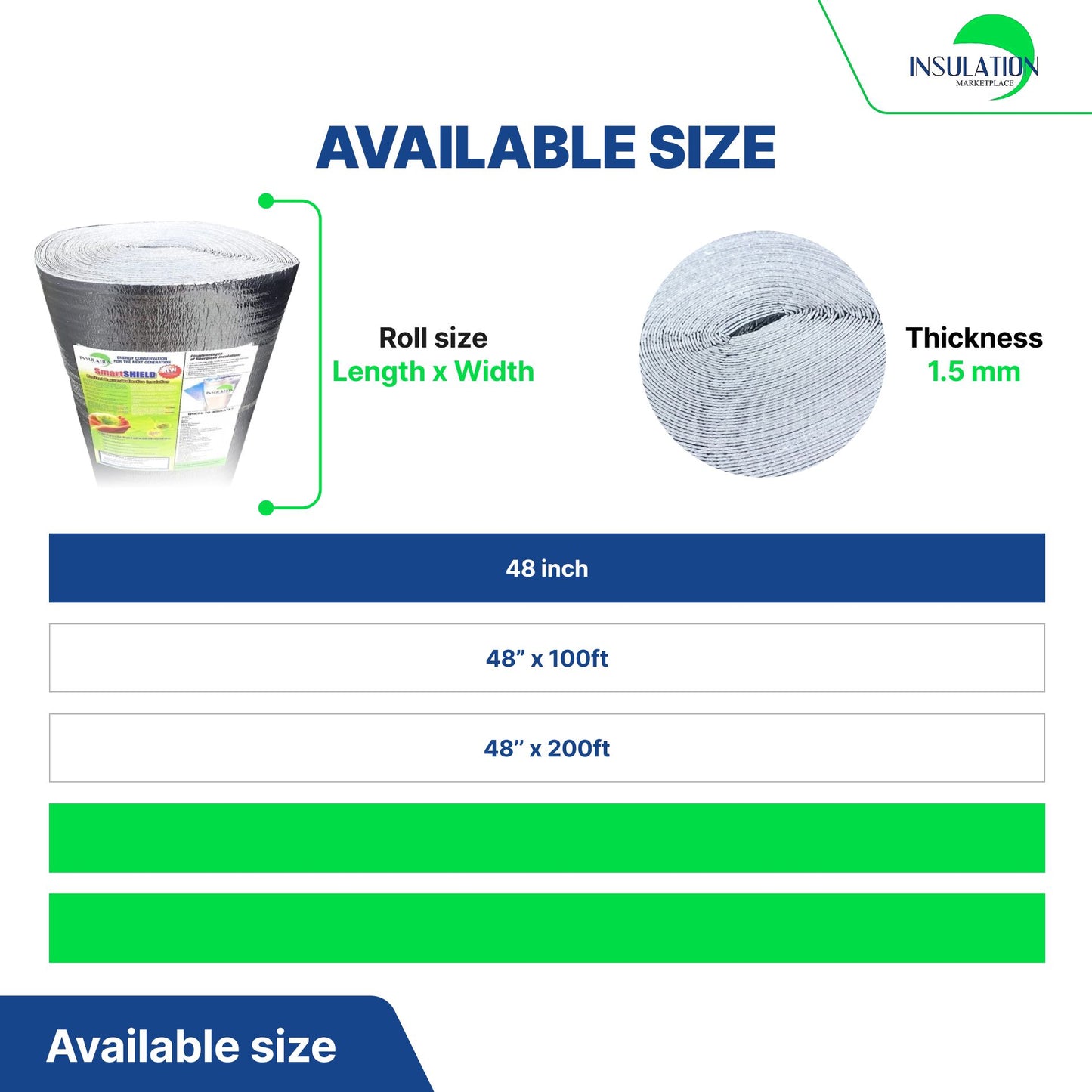 SmartSHIELD -1.5mm Reflective Insulation roll, Foam Core Radiant Barrier, Thermal Insulation Shield - Engineered Foil on both side size