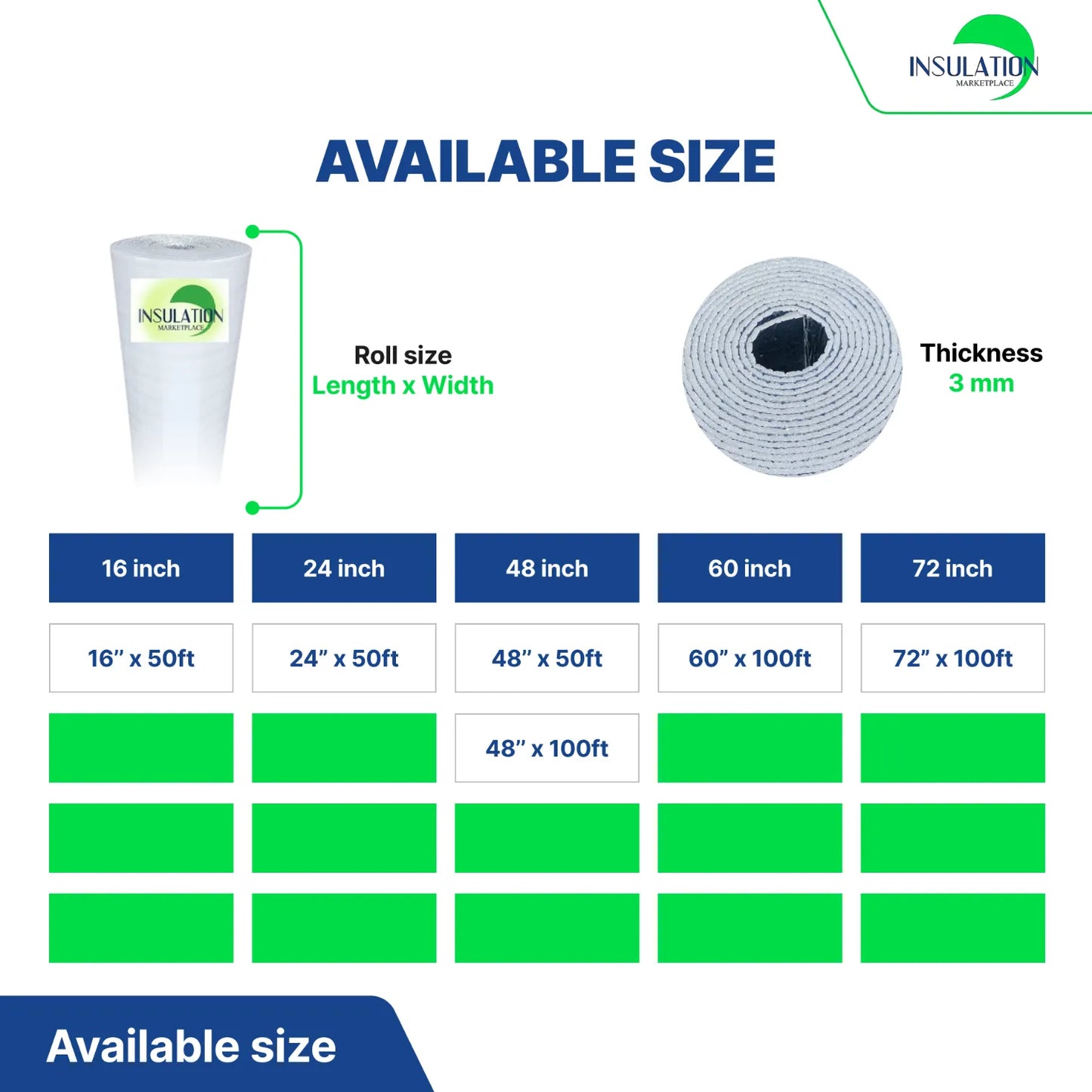 SmartSHIELD - 3mm Reflective Insulation roll, Foam Core Radiant Barrier, Commercial Grade - WHITE FILM / ENGINEERED FOIL size
