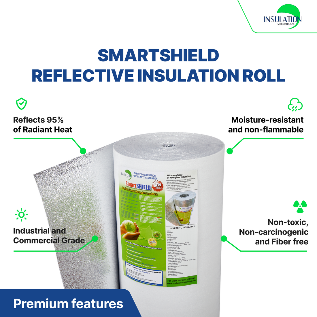 SmartSHIELD - 3mm Reflective Foam Insulation Roll - White / Foil