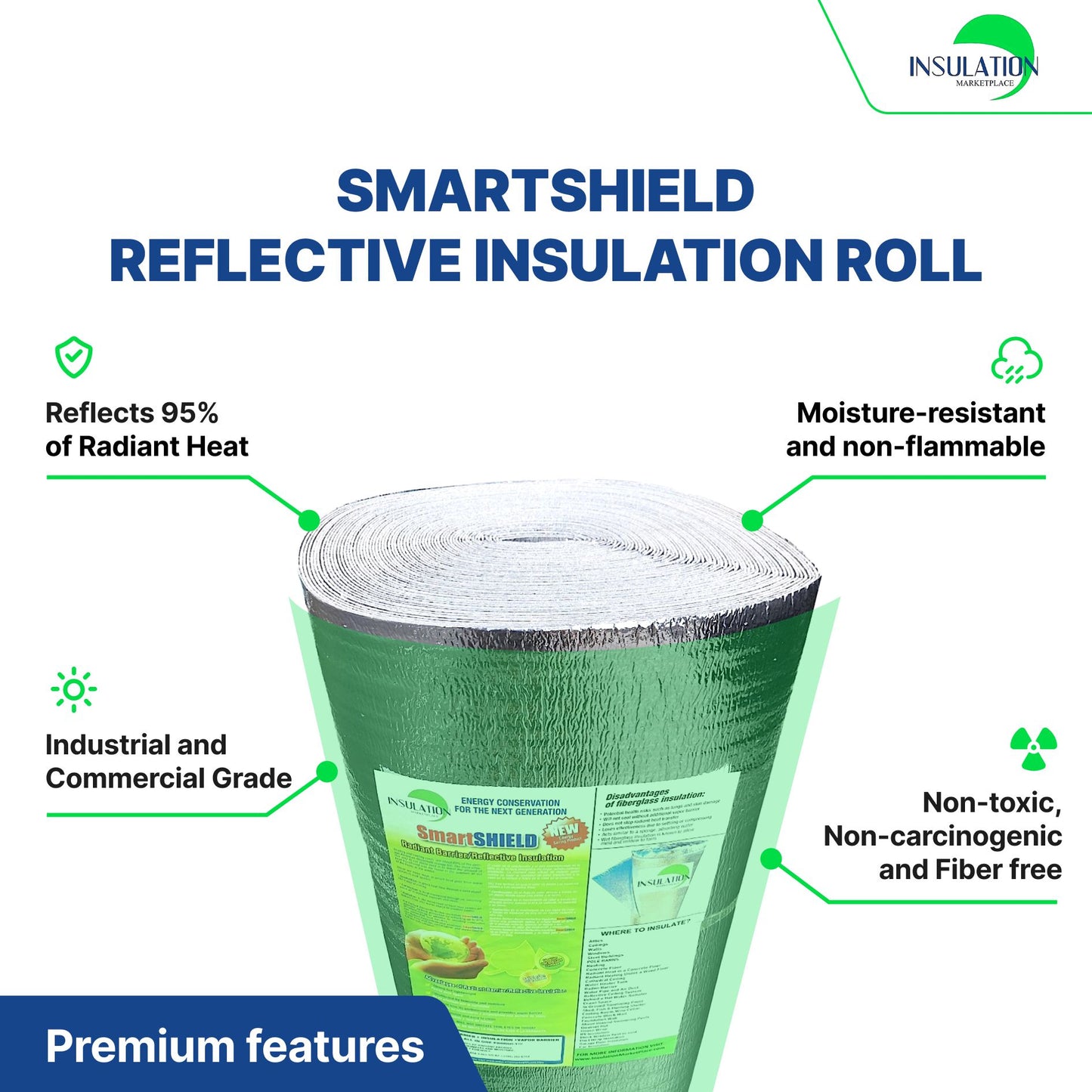 SmartSHIELD -1.5mm Reflective Insulation roll, Foam Core Radiant Barrier, Thermal Insulation Shield - Engineered Foil on both side specification