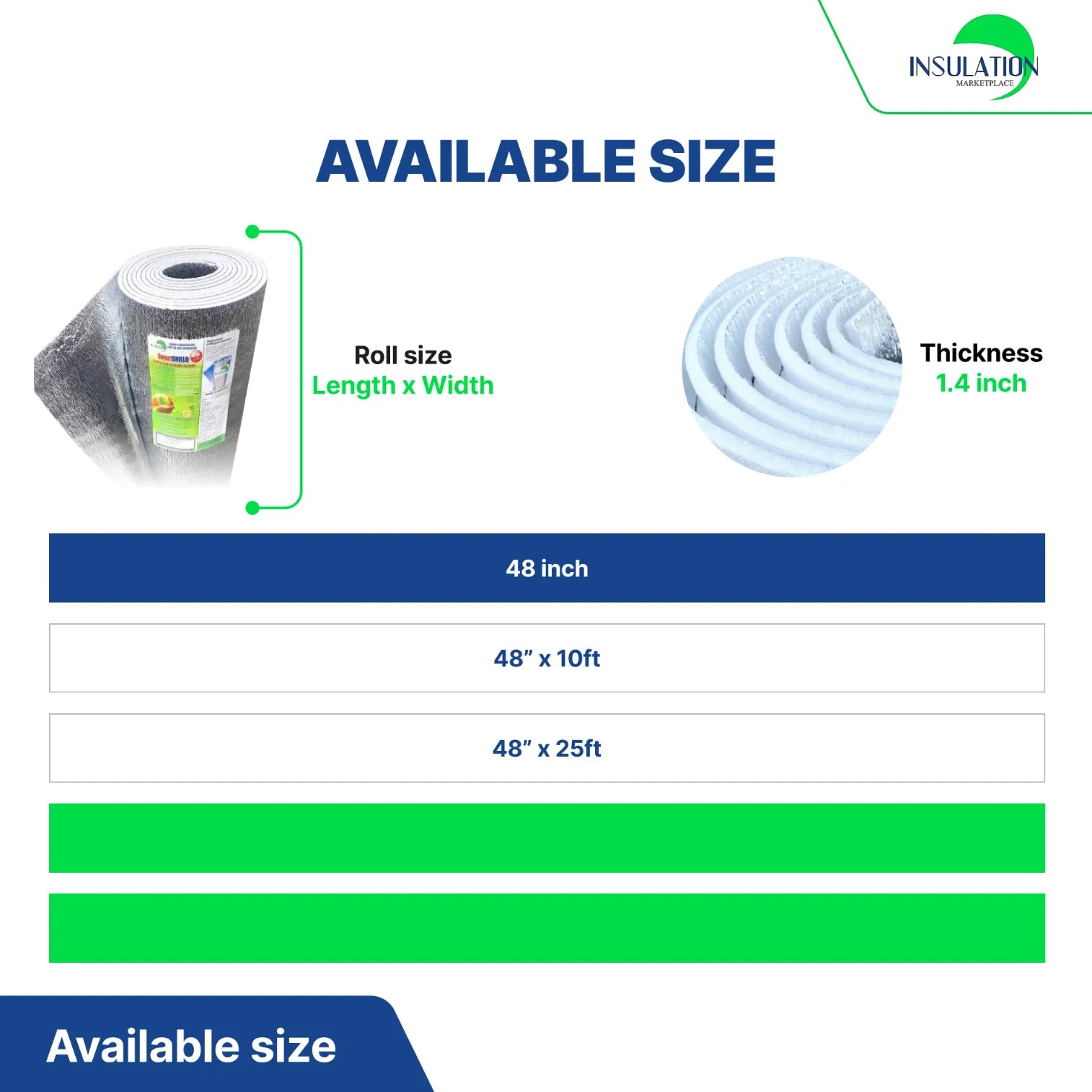 SmartSHIELD -20mm Reflective Insulation Roll, Foam Core Radiant Barrier, Thermal Foil Insulation Panel - 0.8 Inch Thickness, R-18 - White Film/Engineered Foil size