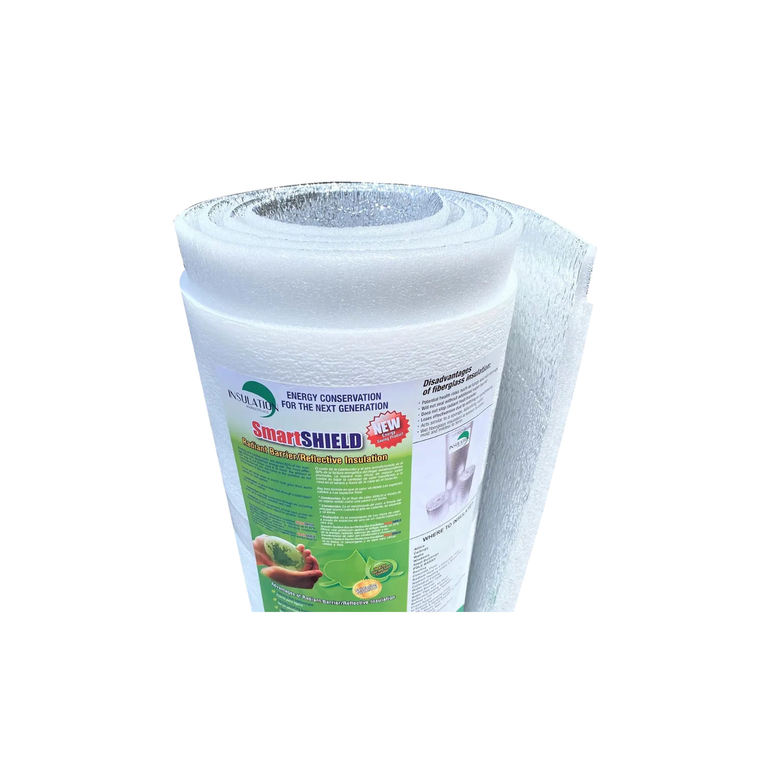SmartSHIELD -20mm Reflective Insulation Roll, Foam Core Radiant Barrier, Thermal Foil Insulation Panel - 0.8 Inch Thickness, R-18 - White Film/Engineered Foil thumbnail