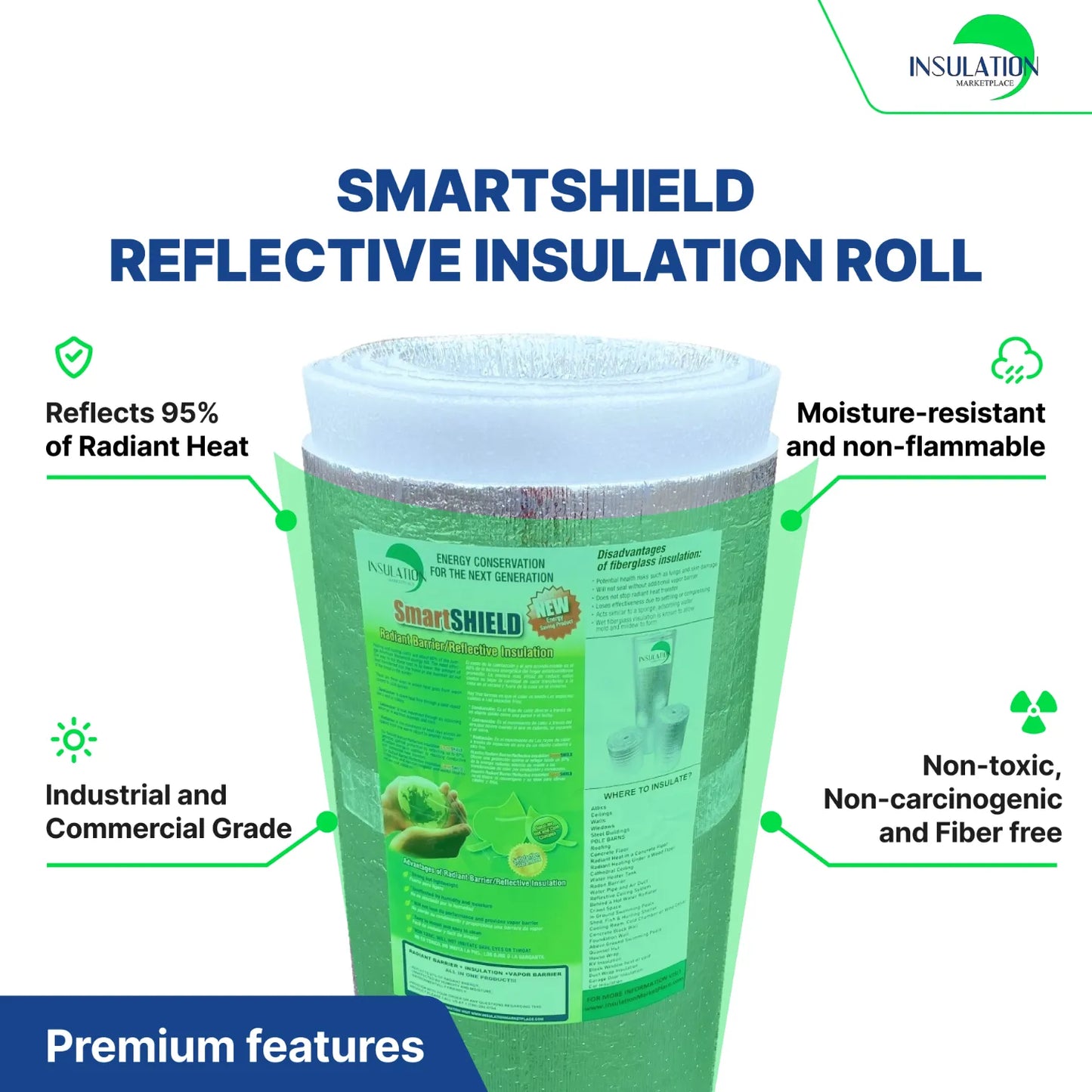 SmartSHIELD - 20mm Reflective Insulation Roll, Foam Core Radiant Barrier, Thermal Foil Insulation Panel - 0.8 Inch Thickness R-23 specification 

