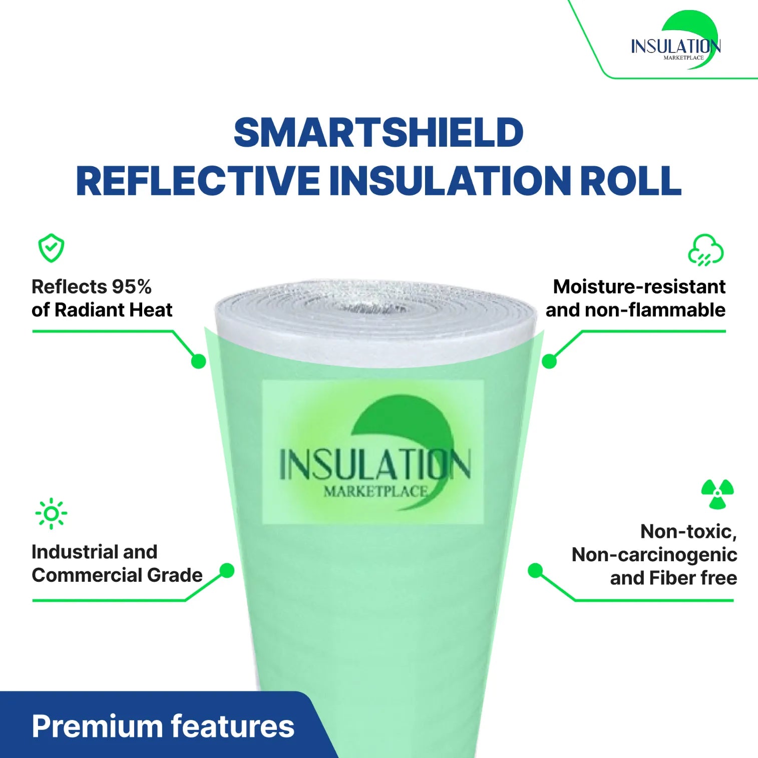 SmartSHIELD - 3mm Reflective Insulation roll, Foam Core Radiant Barrier, Commercial Grade - WHITE FILM / ENGINEERED FOIL specification 
