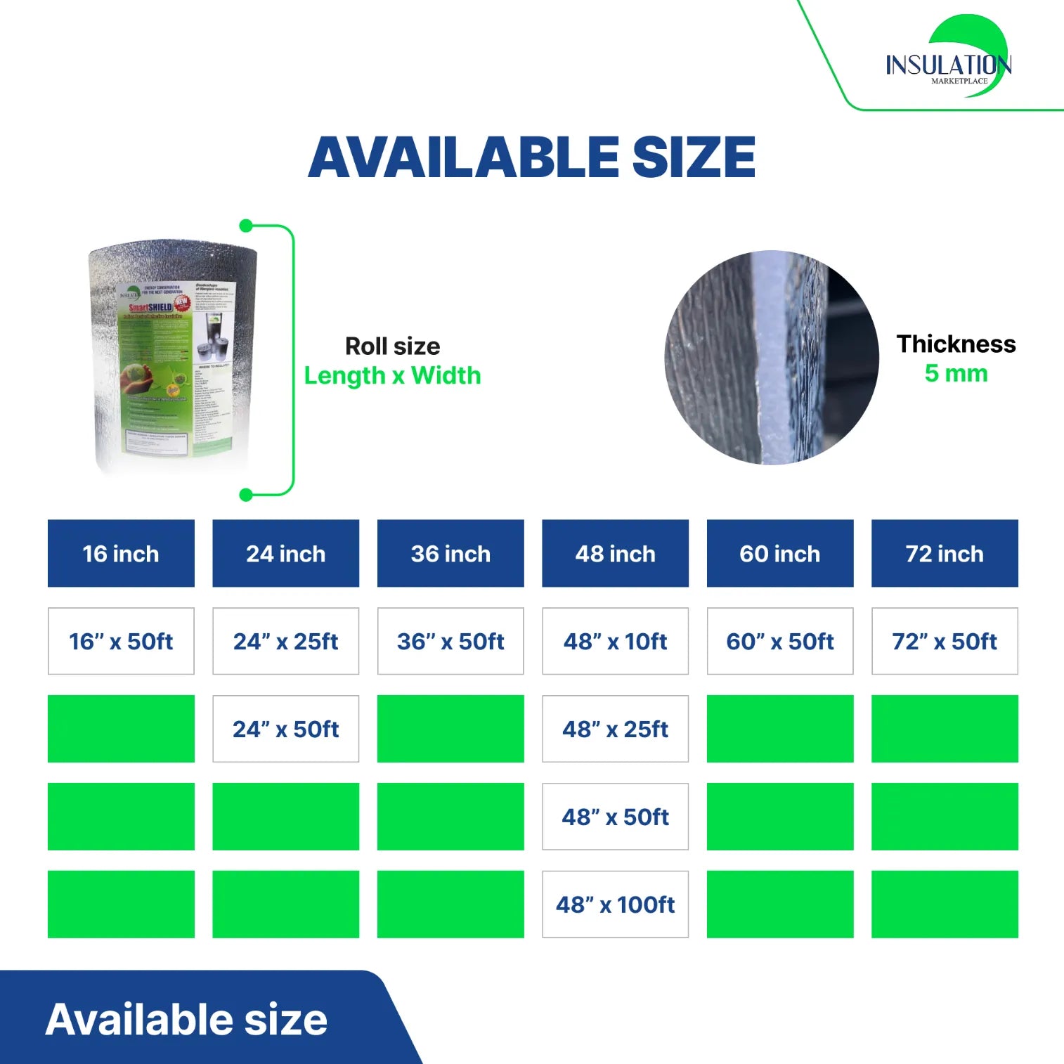 SmartSHIELD - 5mm Reflective Insulation Roll, Foam Core Radiant Barrier, Thermal Foil Insulation - ENGINEERED FOIL size
