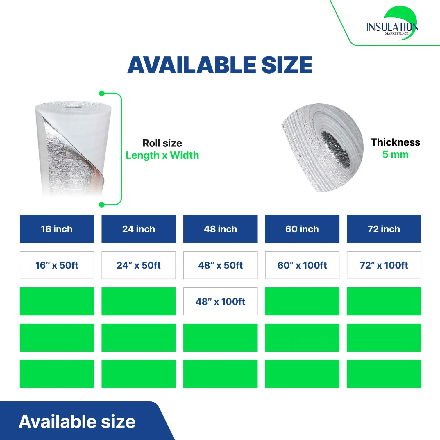 SmartSHIELD - 5mm Reflective Insulation Roll, Foam Core Radiant Barrier, Thermal Foil Insulation - WHITE FILM size
