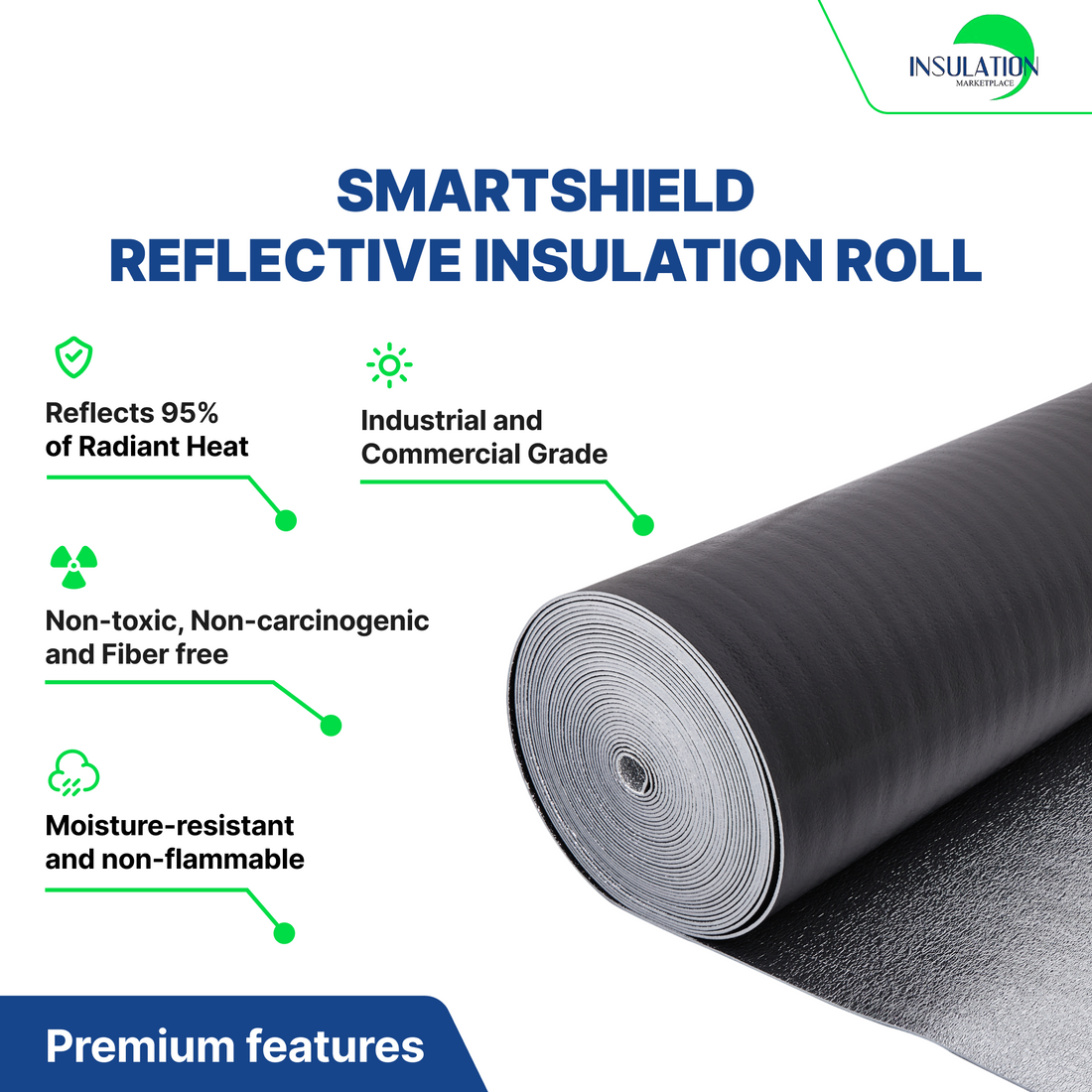 SmartSHIELD - 1/4 Inch Reflective Foam Insulation Roll - Black / Foil
