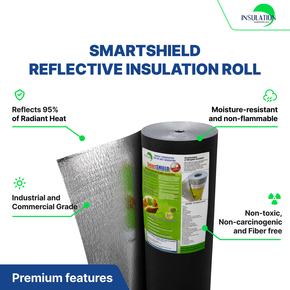 SmartSHIELD - 1.5mm Reflective Foam Insulation Roll - Black / Foil